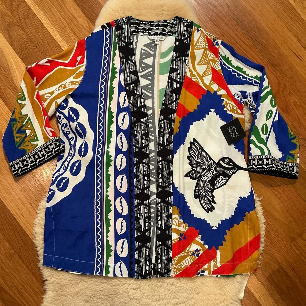 John Mark multicolored bird kimono